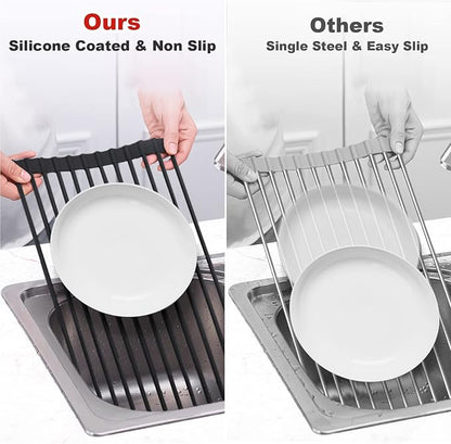 MERRYBOX Roll Up Dish Drying Rack Silicone Wrapped Over The Sink Dish Drying - Image 6