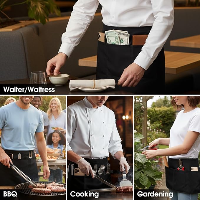 BOHARERS Cotton Server Aprons 3 Pack Waiter Waitress Apron Short Apron - Image 5