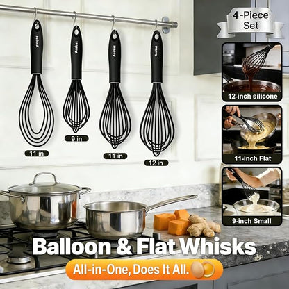 Anaeat Silicone Kitchen Whisk Set of 4, Egg Beater Milk ​Blender - Image 7