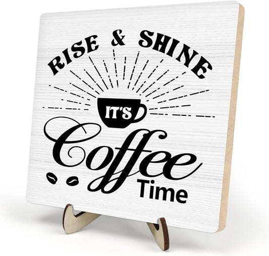 Vintage Coffee Bar Wooden Plaque Desk Sign, Farmhouse Wood Plaque Tabletop Decor by DMADNF
