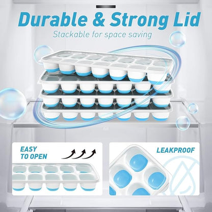 ChefAide Ice Cube Tray with Lid, 2 Packs 28 Cubes Durable Stackable Ice Cube - Image 7