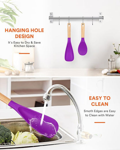 Cooking Spoon and Rice Scooper for Nonstick Cookwares, Wood Handle Spoon for - Image 6