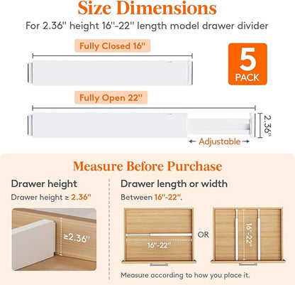 Lifewit 5 Pack 2.36" High Drawer Dividers 40-56cm/16-22 Adjustable Drawer - Image 2