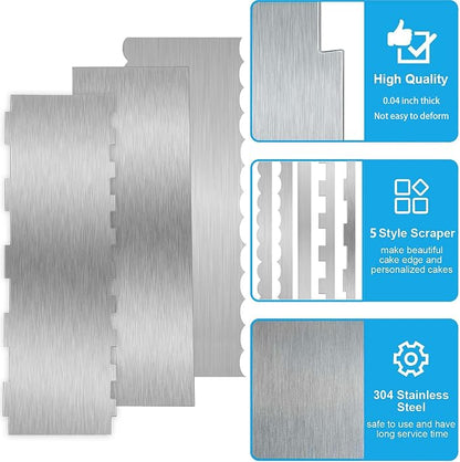 3 Pieces 8.7 Inche Stainless Steel Cake Scraper，Double Sided Patterned Edge - Image 6