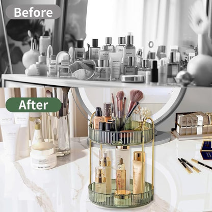 Asayuee 360 Rotating Makeup Organizer, 2 Tier Large Capacity Make Up Organizers - Image 4
