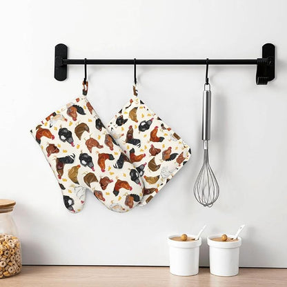 Rooster Hen Oven Mitts and Pot Holders Sets Silicone Rustic Domestic Animal - Image 7