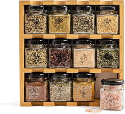 TILZ GEAR Wooden 3-Tier Spice Rack, 12 Filled Glass Jars, 12 Organic Spices - Image 3