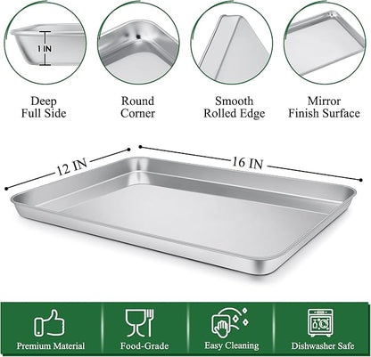 P&P CHEF 16 Inch Baking Sheet and Rack Set, Stainless Steel Cookie Sheets Oven - Image 2