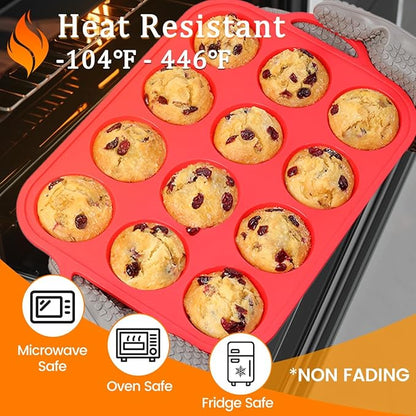 CAKETIME Silicone Muffin Pan, Metal Reinforced Frame Silicone Cupcake Pan - Image 8