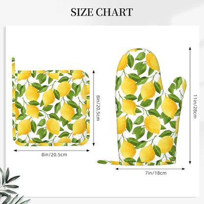 Lemon Oven Mitts and Pot Holders Sets of 4, Resistant Hot Pads - Image 3