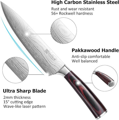 PAUDIN Kitchen Knife Set, 3 Piece High Carbon Stainless Steel Professional Chef - Image 3