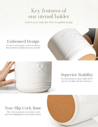 AISBUGUR Large Ceramic Utensil Holder: 7.5" H×6.3" W - Image 8