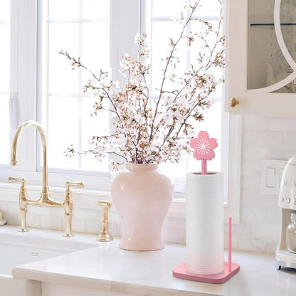 Leinuosen Pink Cherry Blossoms Paper Towel Holder Cute Bow Wooden Paper Towel - Image 6