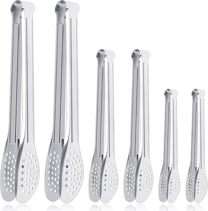 6 Pack Buffet Tongs, Stainless Steel Serving Tongs Serving Utensils 7Inch by Must-havesForYourKitchen