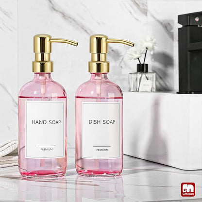 GMISUN Pink Soap Dispenser Bathroom, 2 Pack Kitchen Hand and Dish Soap - Image 4