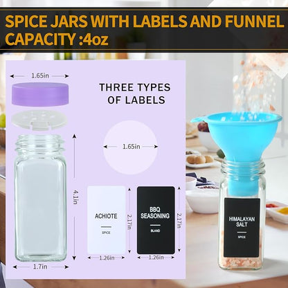24 Glass Spice Jars with Labels, Spice Jar Set, 4oz Spice Containers, Seasoning - Image 2
