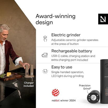 LARS NYSØM Electric Salt and Pepper Grinder Set, USB Rechargeable, Automatic - Image 2