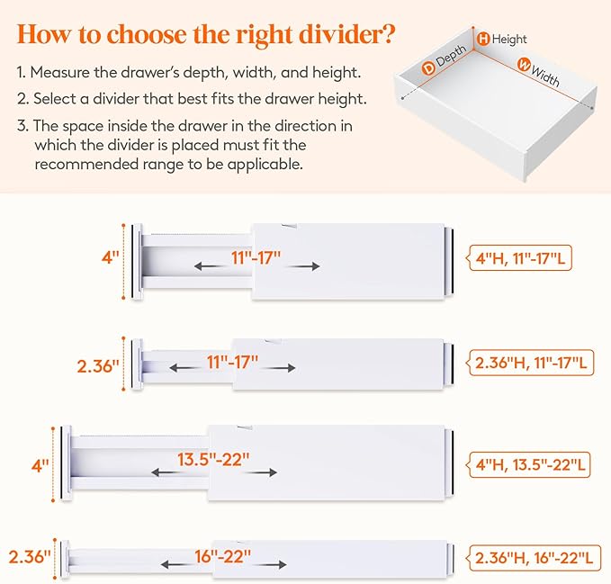 Lifewit 10 Pack 4" High Drawer Dividers 28-43.5cm/11-17" Adjustable Drawer - Image 3