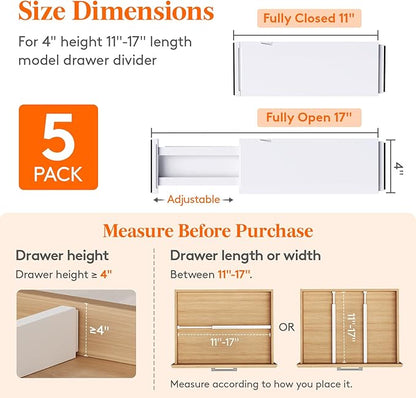 Lifewit 5 Pack 4" High Drawer Dividers 28-43.5cm/11-17" Adjustable Drawer - Image 2