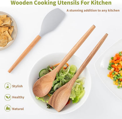 Wooden Spoons for Cooking, Acacia Wood Spoon Wooden Utensils Set, Non-Stick - Image 7