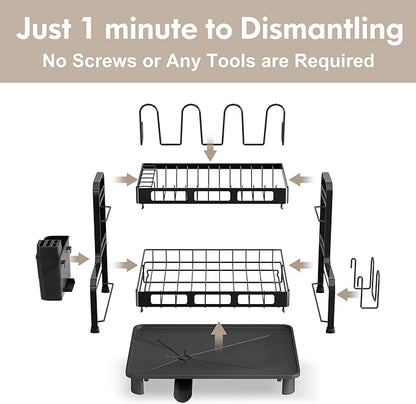 BOOSINY Dish Drying Rack, 2 Tier Large Stainless Steel Black Dish Rack - Image 6