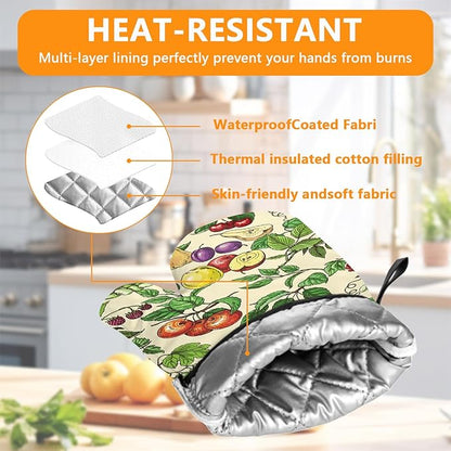 Fruit Oven Mitts and Pot Holders Sets 4Pcs, Extra Long Oven Gloves Potholder - Image 3