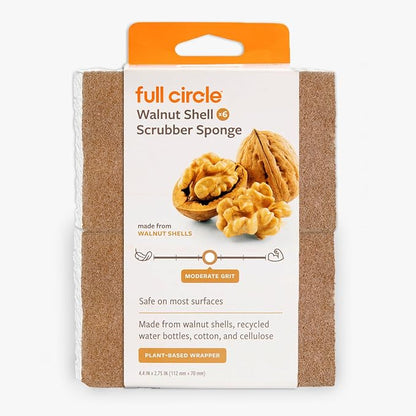 Full Circle Walnut and Cellulose Scrubber Sponges – Pack of 6 – Powerful by FULLCIRCLE