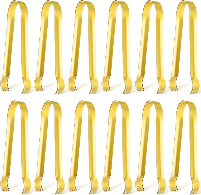 Gejoy 12 Pieces Small Serving Tongs 6.3" Mini Gold Ice Stainless Steel by Unknown