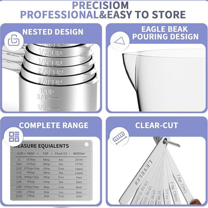 Stainless Steel Measuring Cups and Spoons Set, 6 Stainless Steel Measuring Cups - Image 6