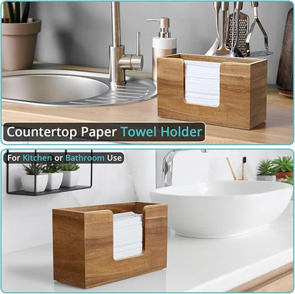 Paper Towel Dispenser Countertop, Acacia Wood Bathroom Paper Towel Holder - Image 3
