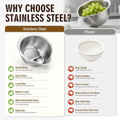 Palksky Rice Strainer & Rice Washing Bowl Stainless Steel - Image 5