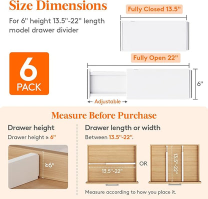 Lifewit 6 Pack 6" High Drawer Dividers 34-56cm/13.5-22" Adjustable Drawer - Image 2