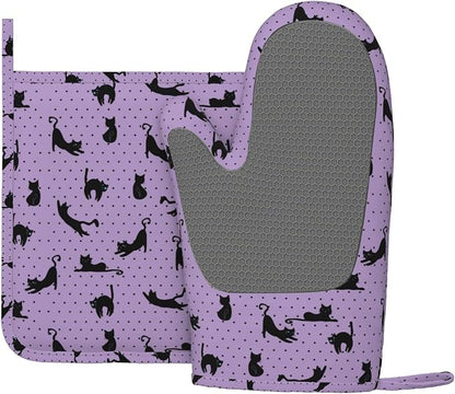 Black Cat Oven Mitts and Pot Holders Sets of 4, Resistant Hot Pads - Image 2