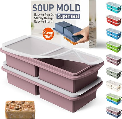 Silicone Freezer Tray with Lid Soup Freezer Container Molds with Steel by Socisen
