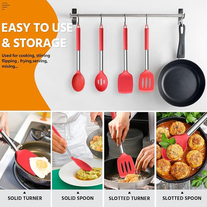 Cooking Utensils Set of 4, E-far Silicone Kitchen Utensils - Image 6