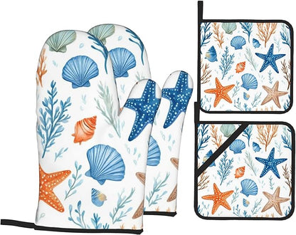 Starfish Shell Pattern Oven Gloves and Hot Pads Set by Unknown