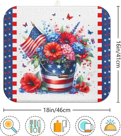 4th of July Dish Drying Mat for Kitchen Counter Independence Day 16''x18'' - Image 7
