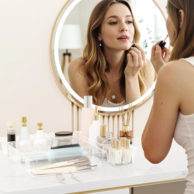 WOWBOX 8 PCS Clear Plastic Drawer Organizer Set, 4 Sizes Desk Drawer - Image 6