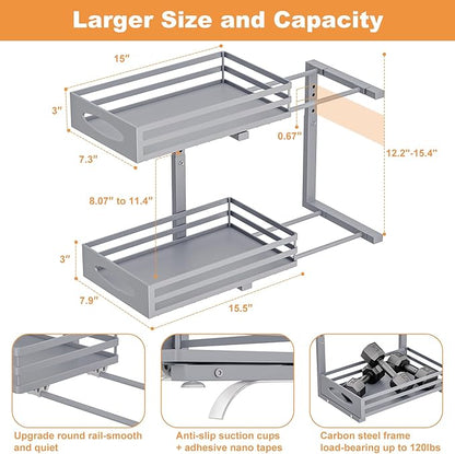 Under Sink Organizer, 2 Tier Under Sink Organizers and Storage, Adjustable - Image 3
