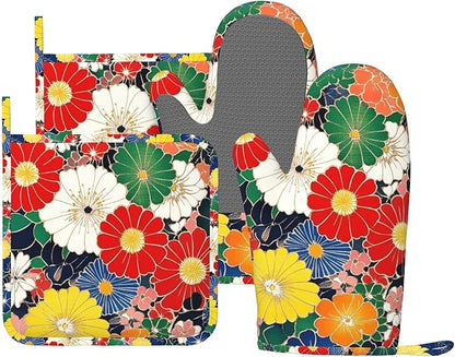 Oven Mitts and Pot Holders Flower Ethnic Art Pattern Silicone Kitchen by DADABULIU