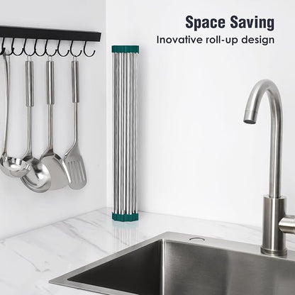 Tomorotec Stainless Steel Roll Up Dish Drying Rack, Foldable Over The Sink - Image 3