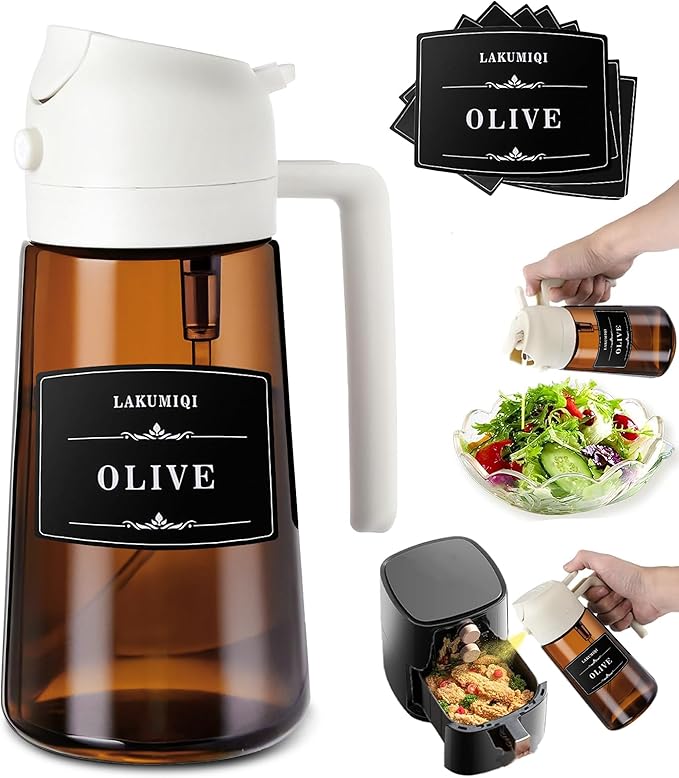 LAKUMIQI 2 in 1 Oil Sprayer for Cooking, 16oz Olive Oil Dispenser Bottle for by LAKUMIQI