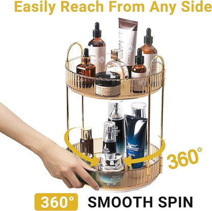 Asayuee 360 Rotating Gold Makeup Organizer, 2 Tier Large Capacity Rotating - Image 3