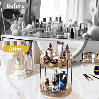 Asayuee 360 Rotating Gold Makeup Organizer, 2 Tier Large Capacity Rotating - Image 5