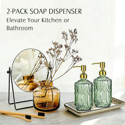 COHOSEGE 17 Oz Green Glass Kitchen Soap Dispenser - Image 3