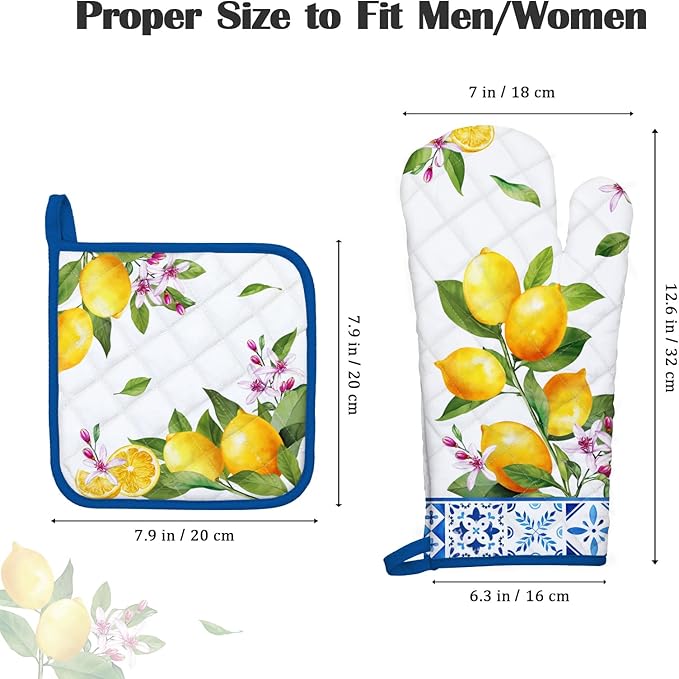 Summer Lemon Oven Mitts and Pot Holders Sets 4Pcs, 100% Cotton Heat Resistant - Image 4