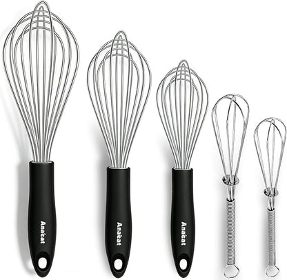 Anaeat Stainless Steel Kitchen Whisk Set of 5, Milk and Egg Beater Blender by Anaeat