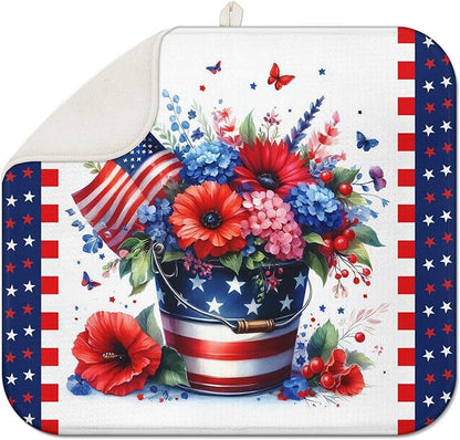 4th of July Dish Drying Mat for Kitchen Counter Independence Day 16''x18'' by Scritism