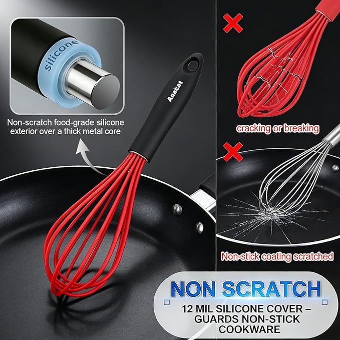 Anaeat Silicone Kitchen Whisk Set of 4, Milk and Egg Beater Blender - Image 3