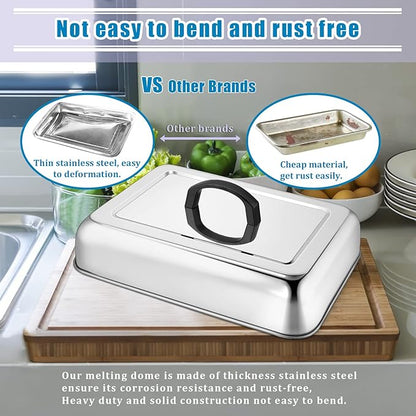 2PCS Rectangular Basting Cover, HaSteeL Stainless Steel Cheese Melting Dome - Image 5